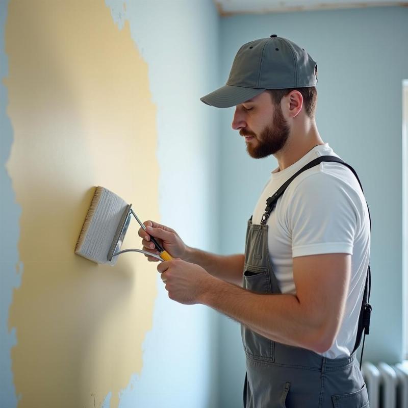 Thợ sơn đang thi công sơn Nippon chuyên nghiệp, đảm bảo chất lượng và báo giá chi tiết dự án.