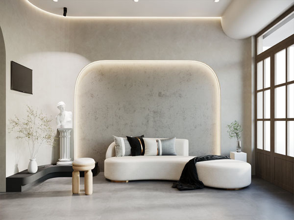 sơn hiệu ứng bê tông xám kết hợp đèn led